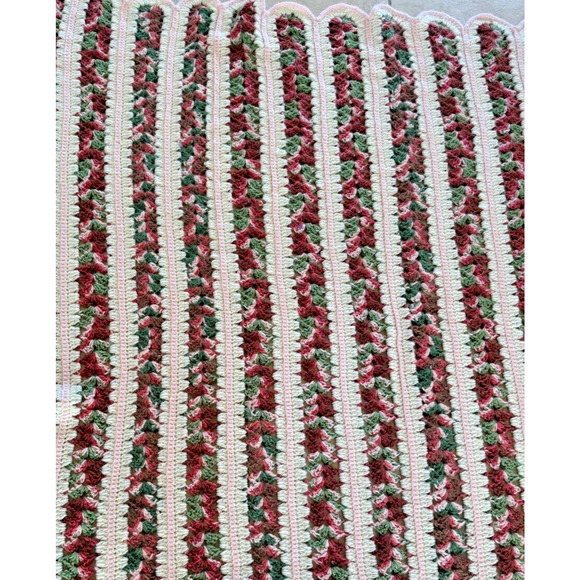 Vtg Rose Pink Stripe Crochet Knit Afghan Sofa Throw Blanket 53x56 Grannycore - Picture 1 of 6